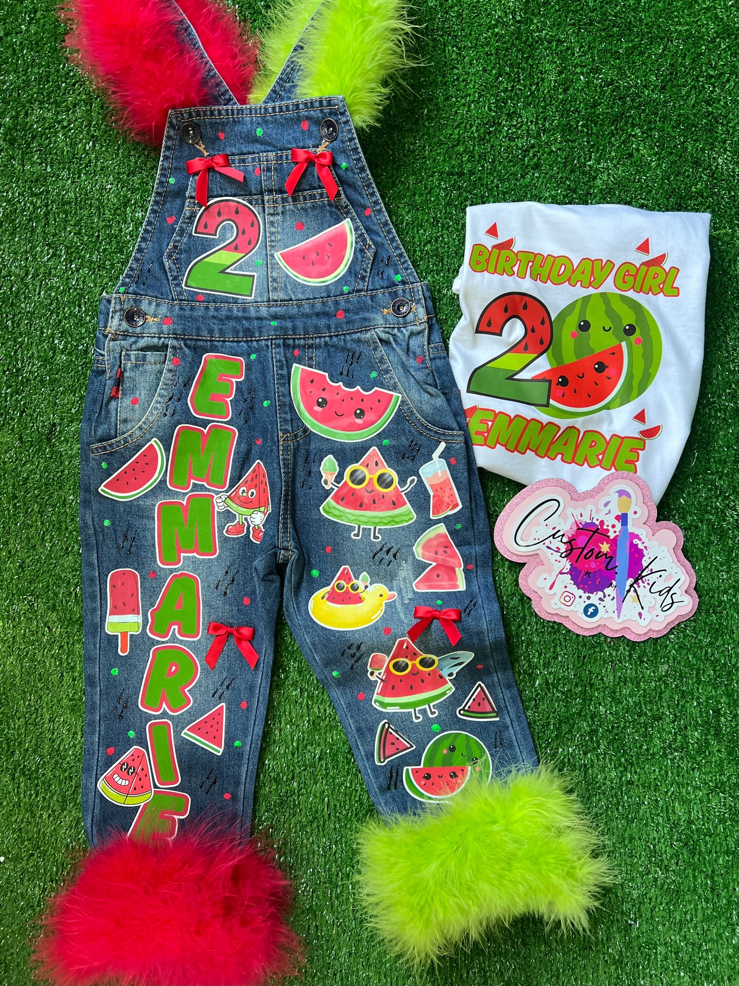 Custom jean overall set with matching shirt