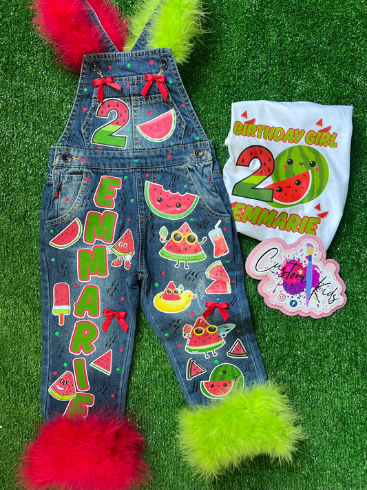 Custom jean overall set with matching shirt