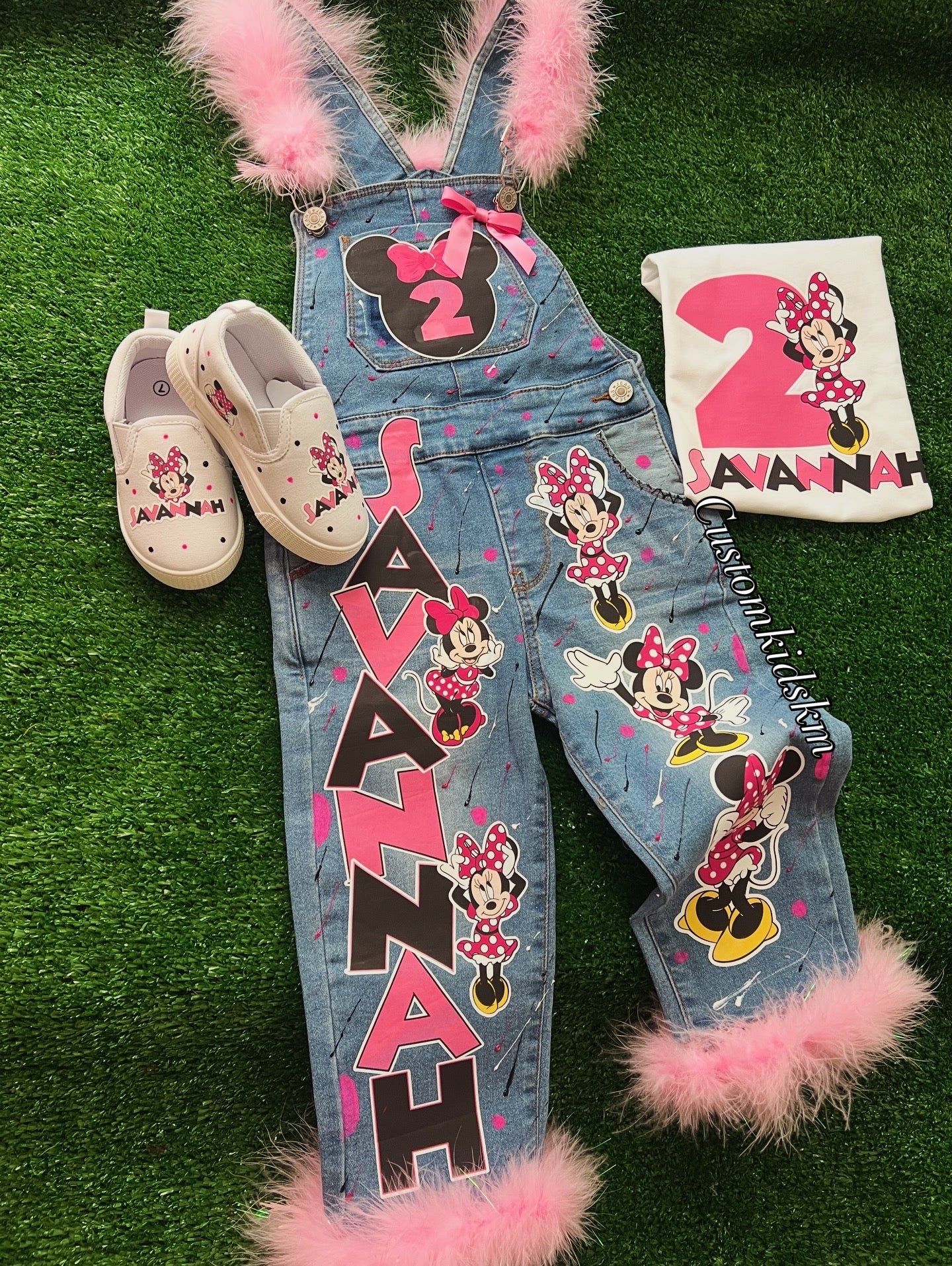 Custom jean overall set with matching white shirt