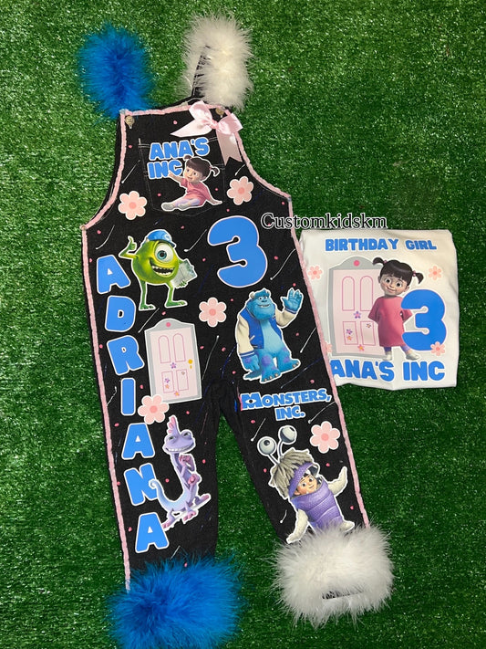 Baby girl black cotton overall set