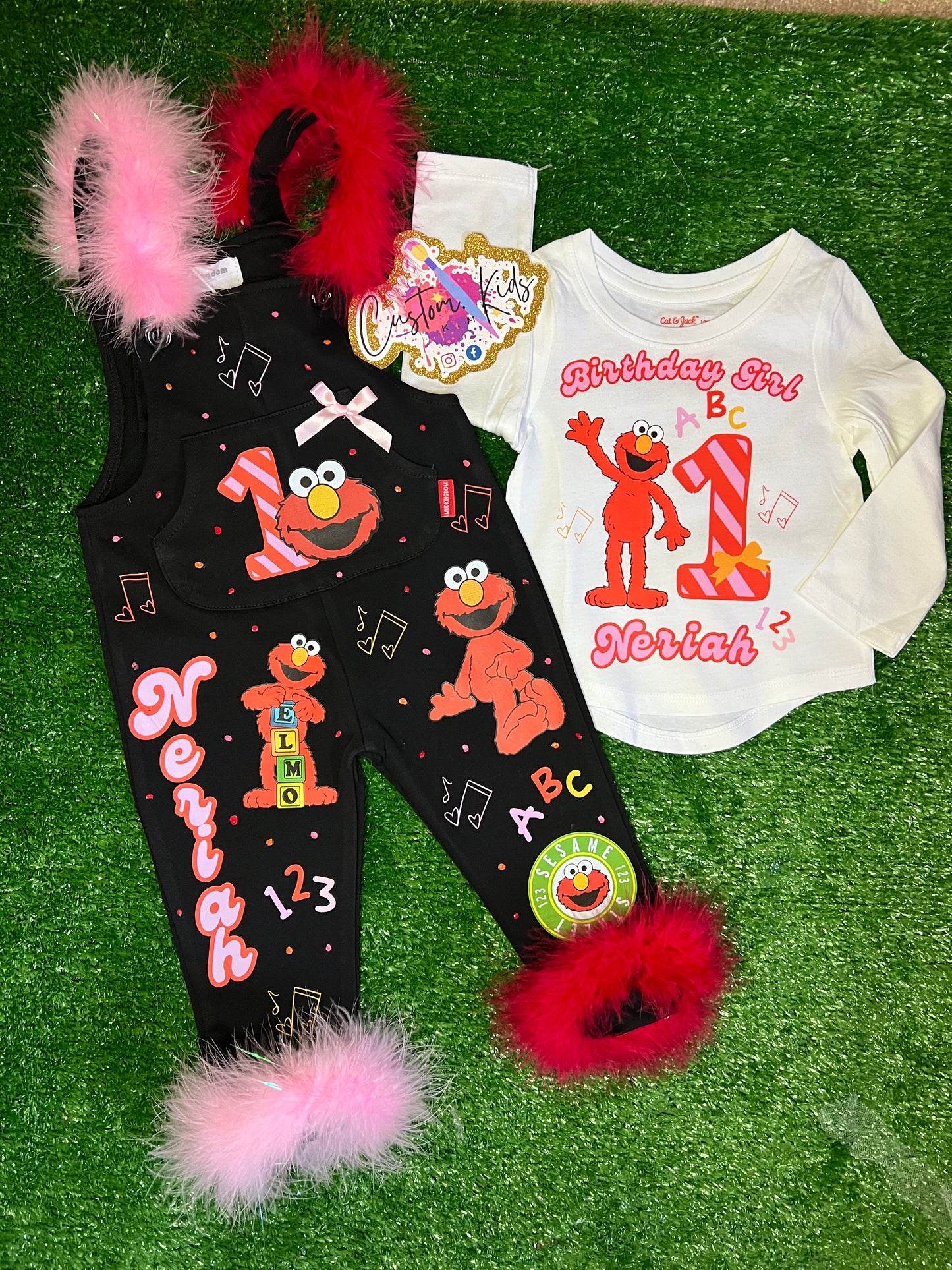 Baby girl black cotton overall set