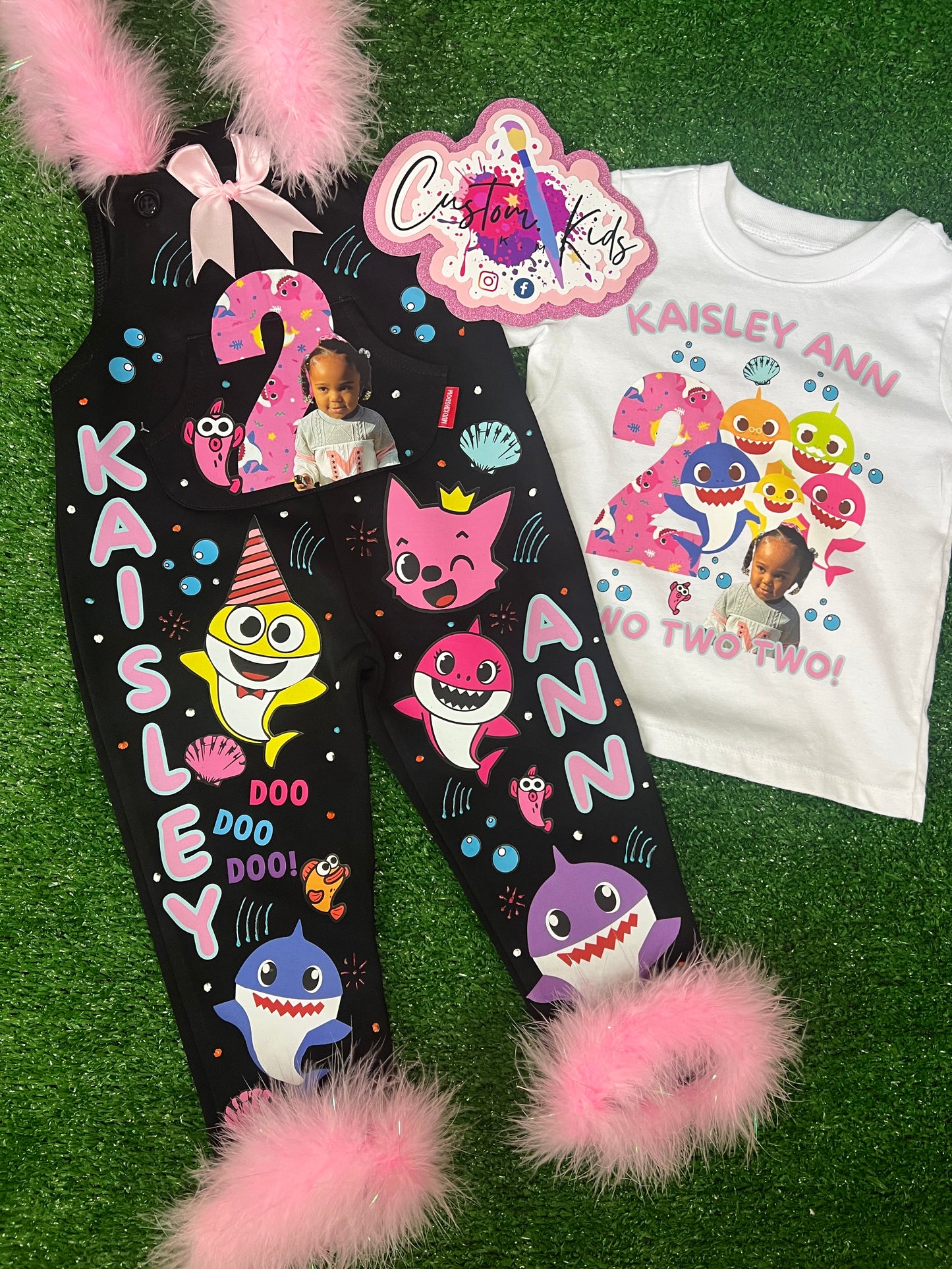 Baby girl black cotton overall set